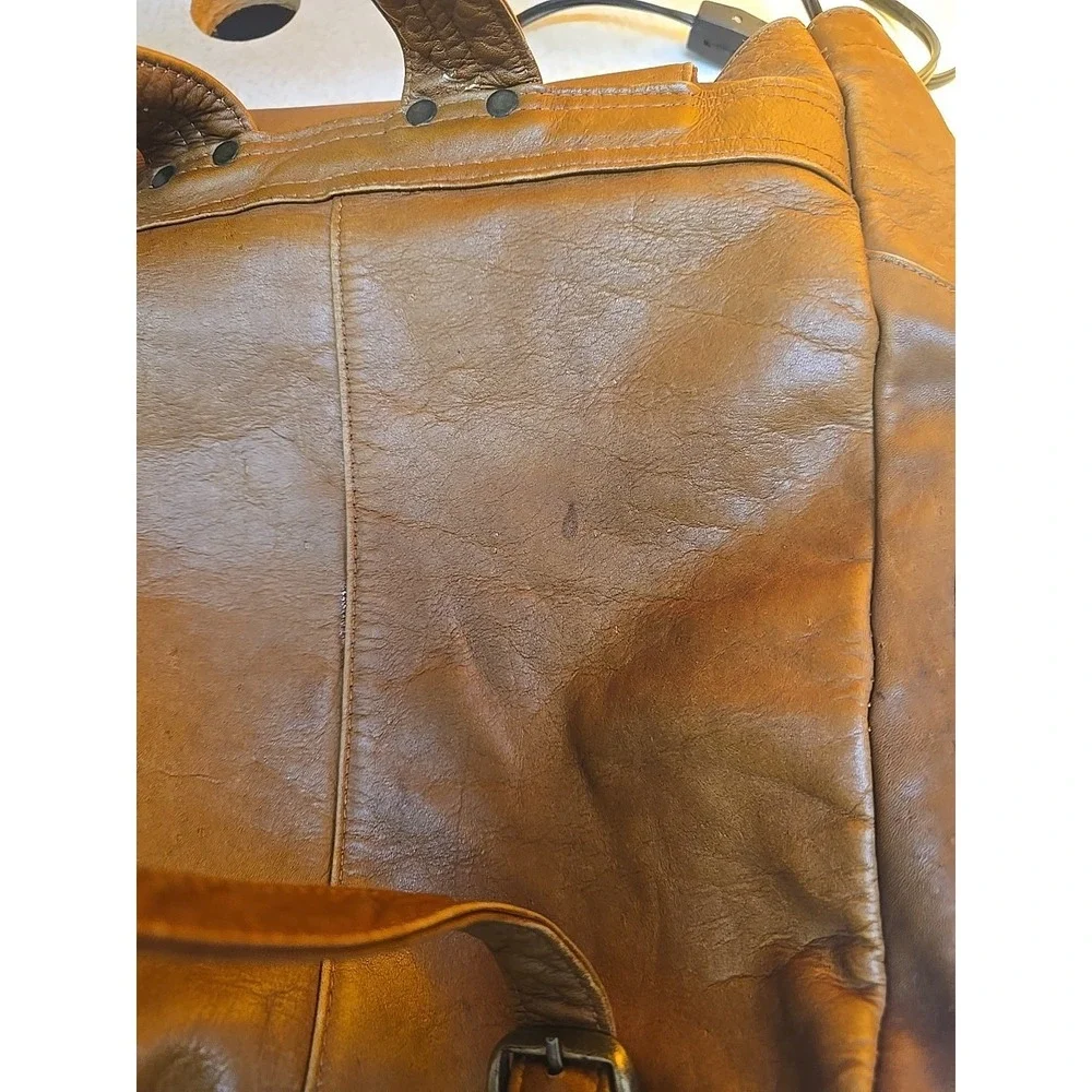 Vtg Handmade Genuine Leather Rustic College School Travel Rucksack Backpack Bag‎